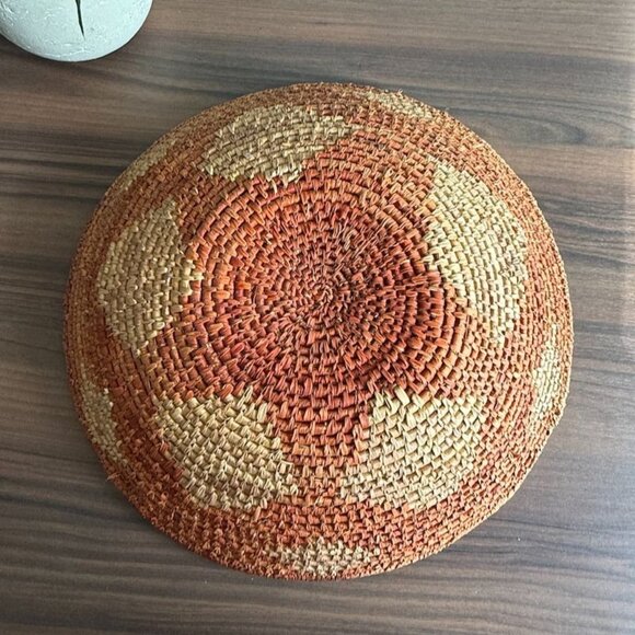 Vintage Woven Reed Basket South Western Straw 14" Diam. Brown Tan - Picture 5 of 10